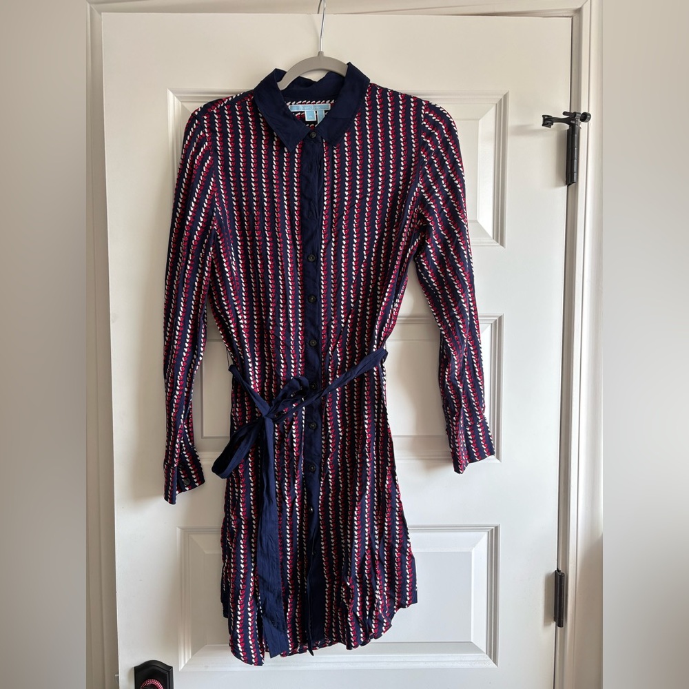 Draper James Navy and Red Heart Striped Dressed